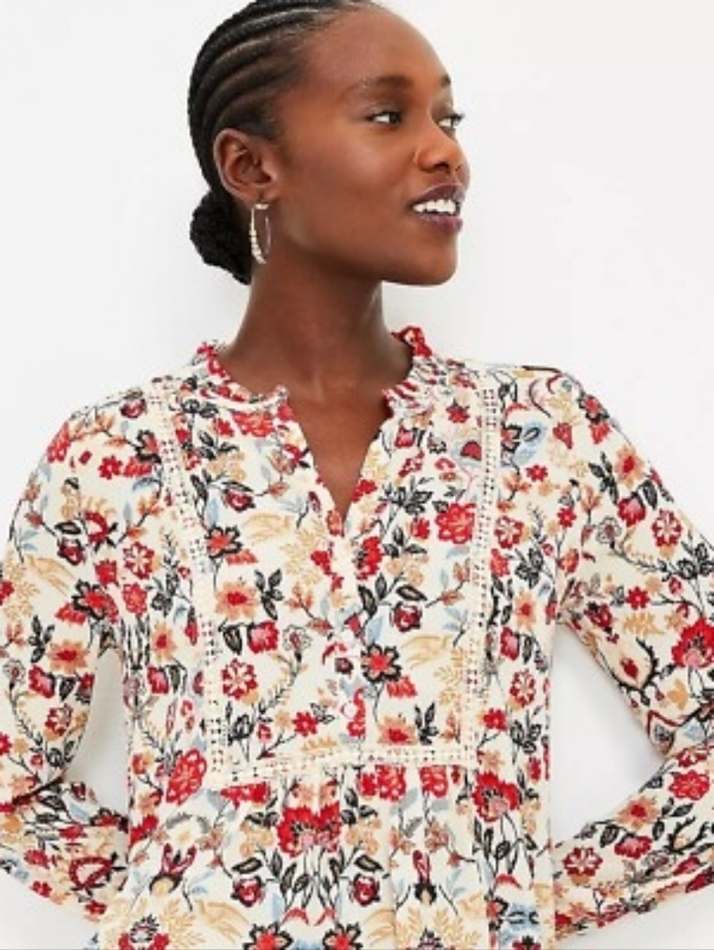LOFT Floral Blouse - Red and Cream